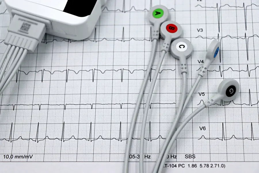 ECG leads lying on a printed heart tracing